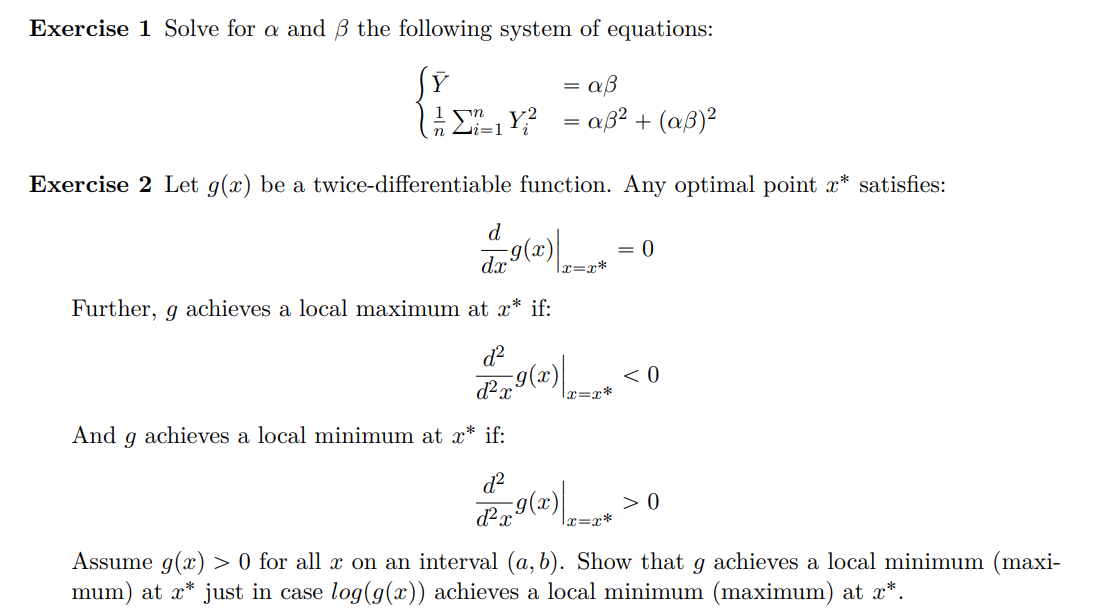 Solved Exercise 1 Solve for α and β the following system of | Chegg.com