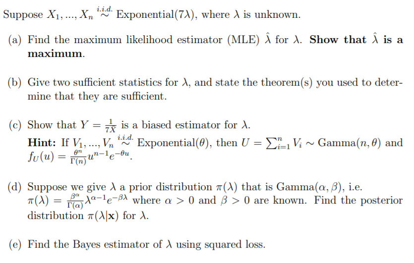 Solved I I D Suppose X1 Exponential 71 Where L Chegg Com