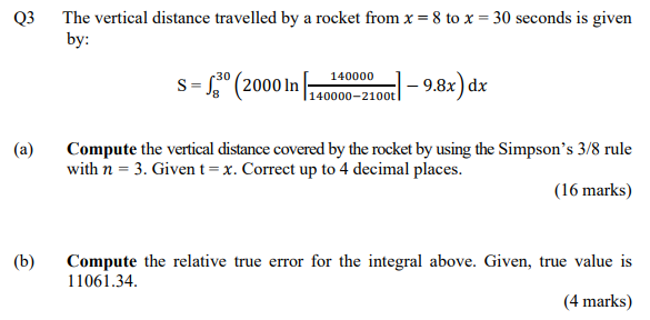 Solved Q3 The vertical distance travelled by a rocket from | Chegg.com