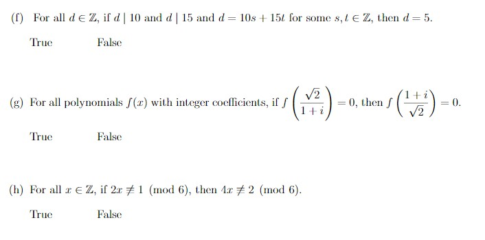 Solved 10. True or False. Indicate whether each statement is | Chegg.com
