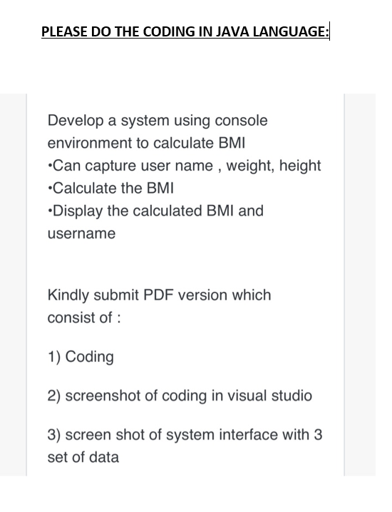 Solved PLEASE DO THE CODING IN JAVA LANGUAGE: Develop a | Chegg.com