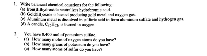 Solved Write balanced chemical equations for the following: | Chegg.com