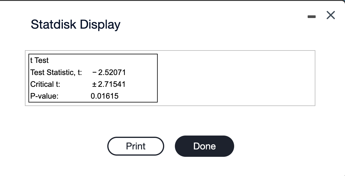Solved Statdisk Displaya mean equal to 8.953 g. Test the | Chegg.com