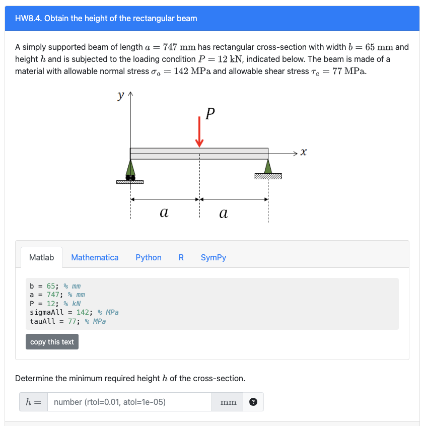 Solved A Simply Supported Beam Of Length A=747 Mm Has | Chegg.com