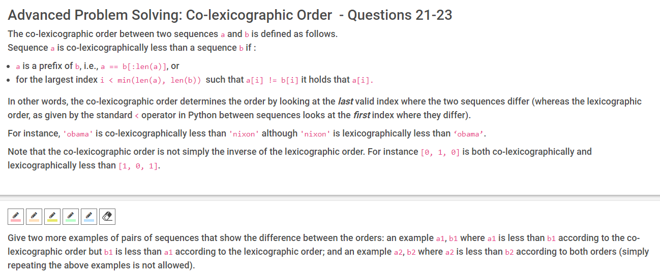 Solved Advanced Problem Solving: Co-lexicographic Order - | Chegg.com