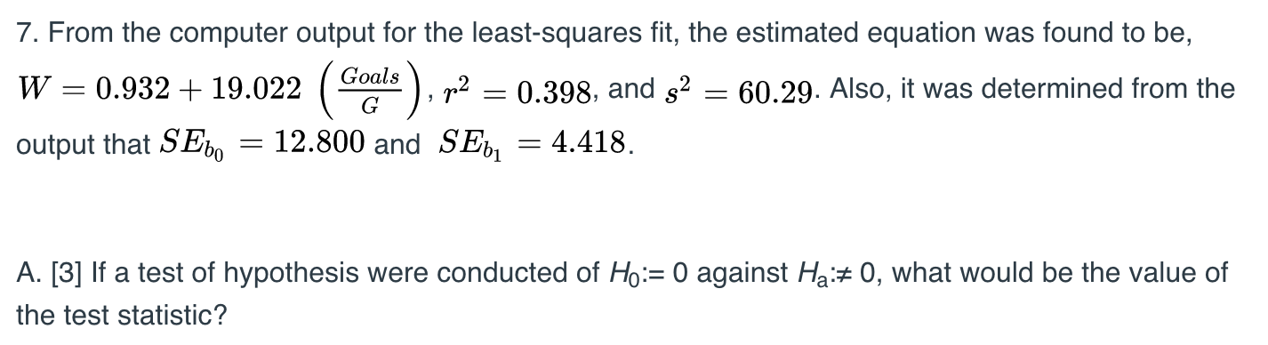 Solved 7. From the computer output for the least-squares | Chegg.com