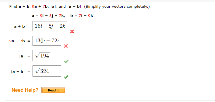 Solved Find A+b,9a+7b,∣a∣, And ∣a−b∣. (Simplify Your Vectors | Chegg.com