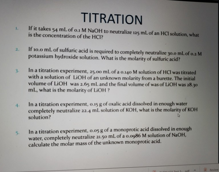 Solved TITRATION If it takes 54 mL of o.1 M NaOH to | Chegg.com