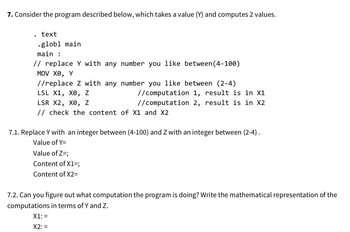 Solved 7. Consider the program described below, which takes | Chegg.com