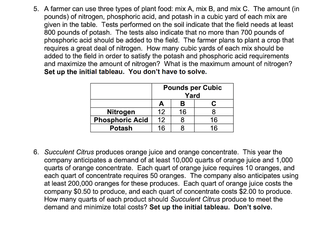 Solved 5. A farmer can use three types of plant food mix A,