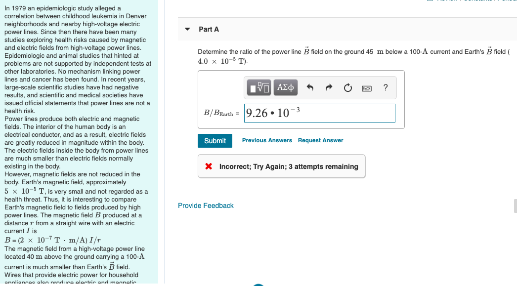 Solved Part A Determine The Ratio Of The Power Line B Field | Chegg.com