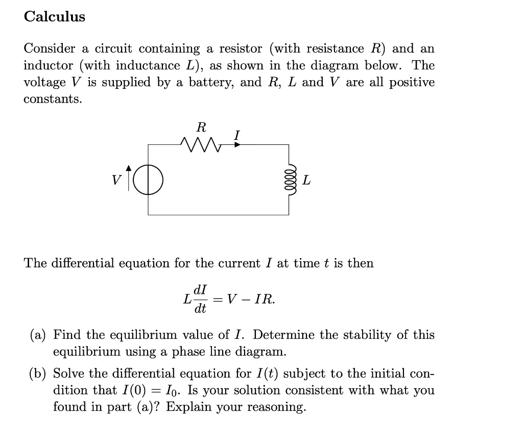 Solved Calculus Consider a circuit containing a resistor | Chegg.com