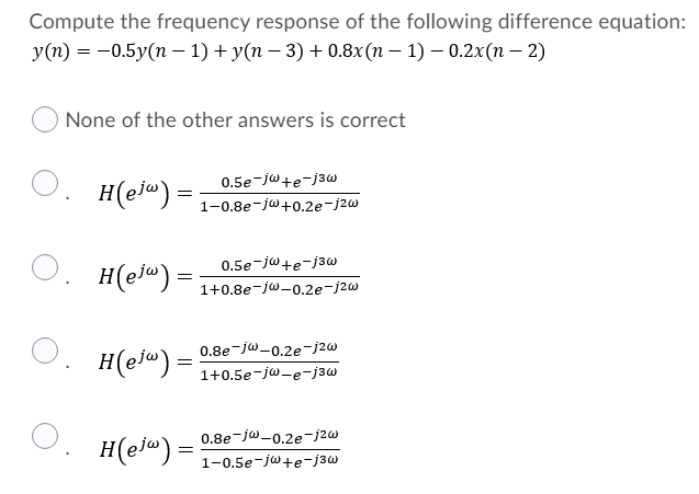 Solved Compute the frequency response of the following | Chegg.com