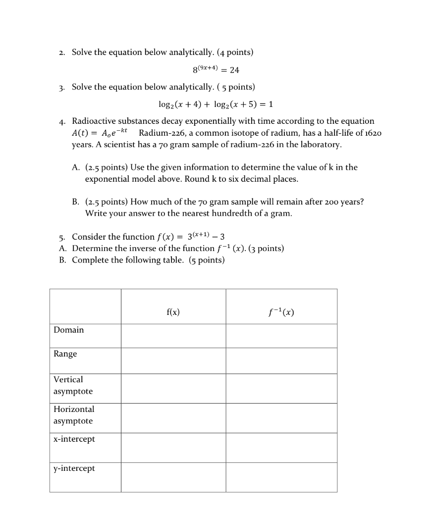 Solved 2 Solve The Equation Below Analytically 4 Point Chegg Com