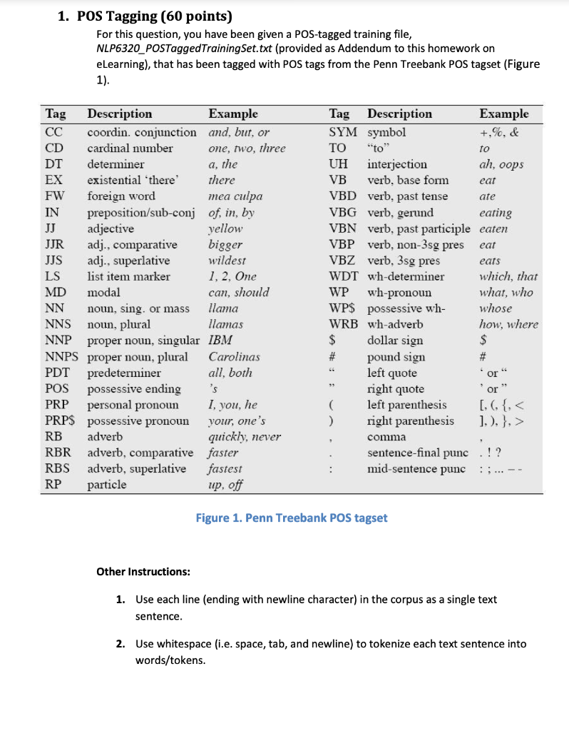 1. POS Tagging (60 points) For this question, you