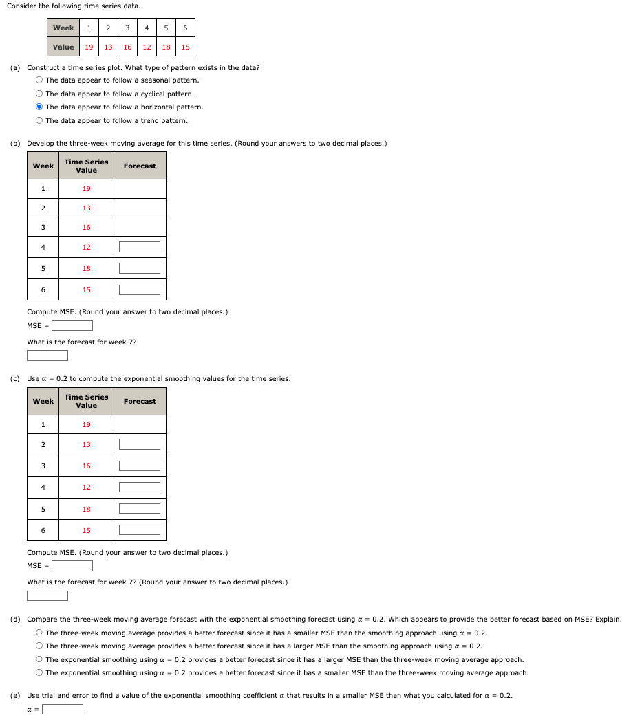 Solved Consider the following time series data. (a) | Chegg.com