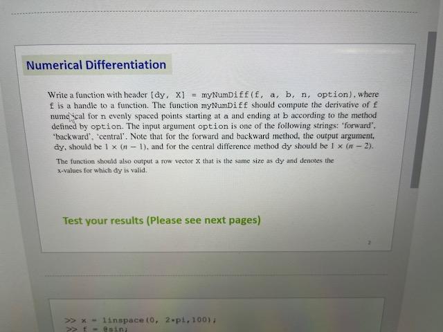 Solved Numerical Differentiation Write a function with | Chegg.com