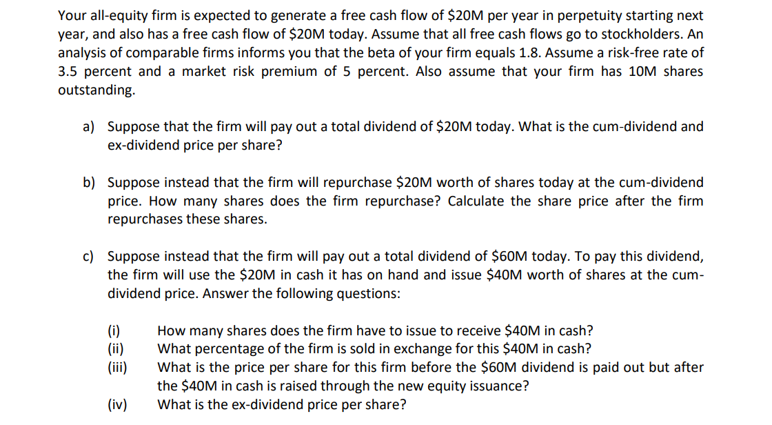 Solved Your All-equity Firm Is Expected To Generate A Free | Chegg.com