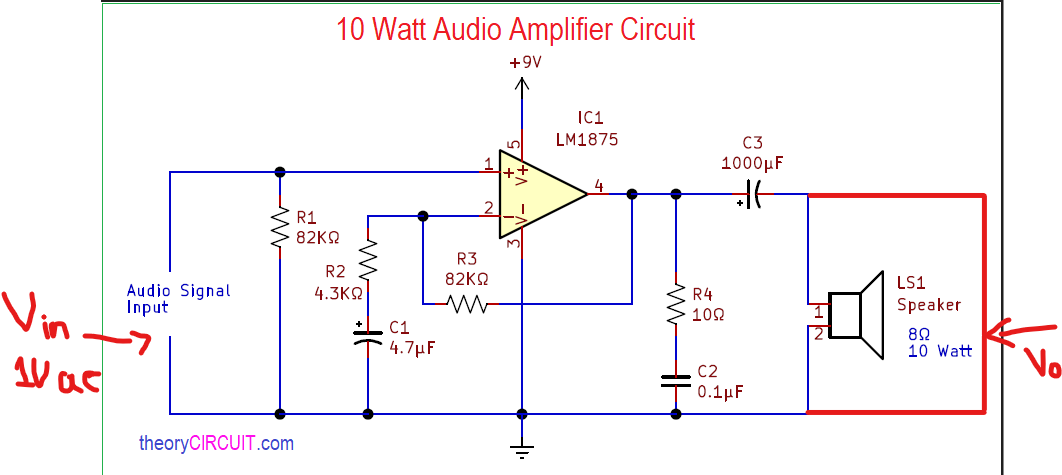 Solved 10 Watt Audio Amplifier Circuit | Chegg.com