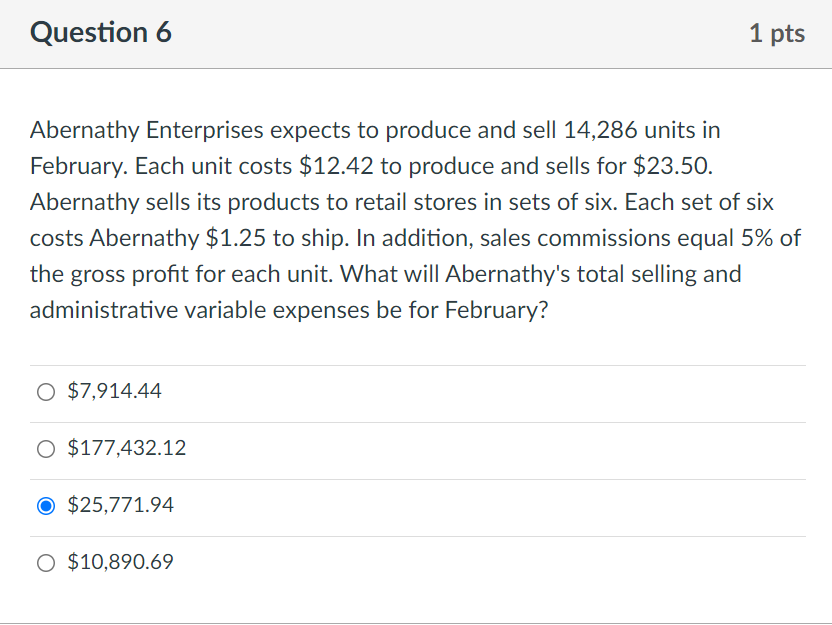 Solved Question 6 1 pts Abernathy Enterprises expects to