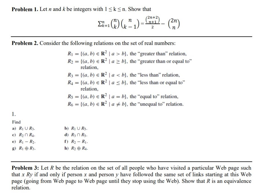 Solved Problem 1 Let N And K Be Integers With 1 B The Chegg Com