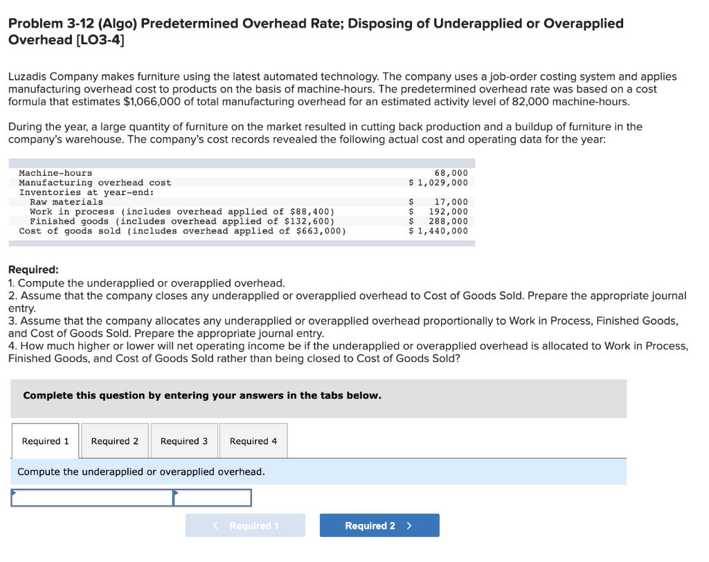Solved Problem 3 12 Algo Predetermined Overhead Rate Chegg Com