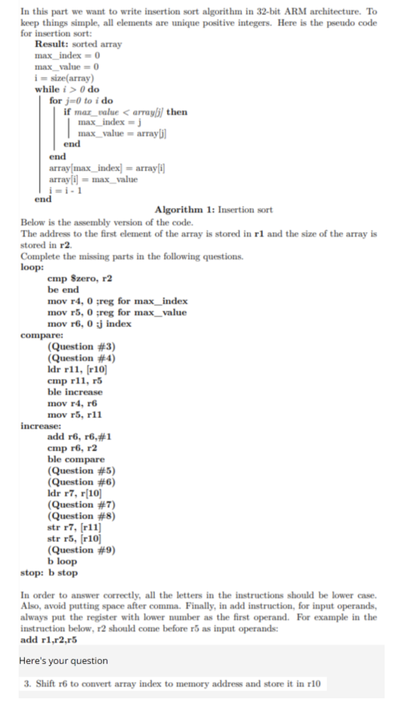 Solved In this part we want to write insertion sort | Chegg.com