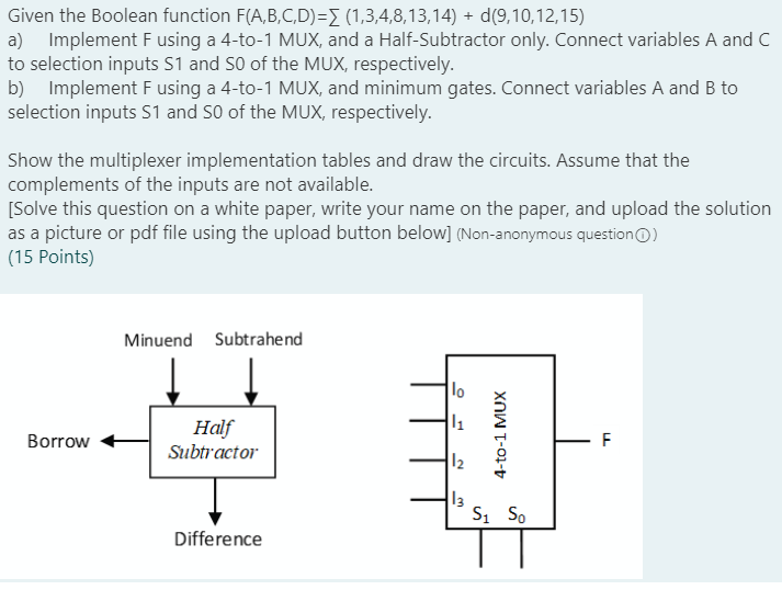Solved Given the Boolean function F(A,B,C,D)= | Chegg.com