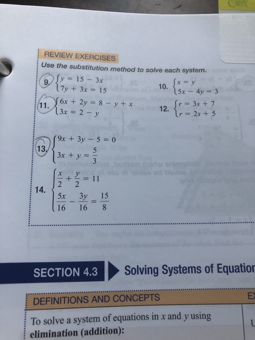 Solved REVIEW EXERCISES Use the substitution method to solve | Chegg.com