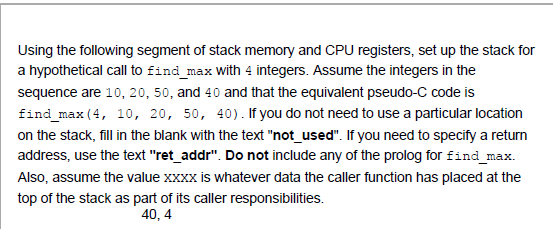 Using the following segment of stack memory and CPU | Chegg.com