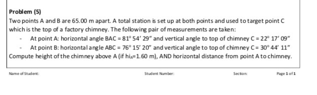Solved Problem (S) Two points A and B are 65.00 m apart. A | Chegg.com
