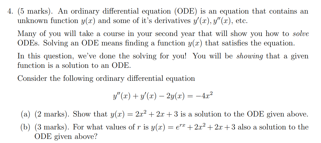 Solved 4. (5 marks). An ordinary differential equation (ODE) | Chegg.com