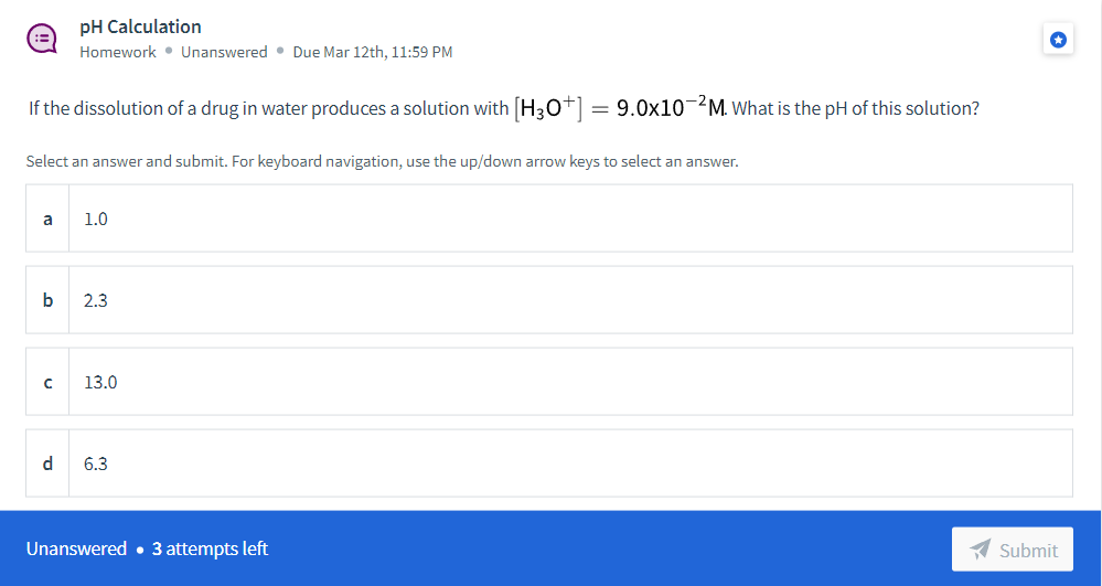 Solved pH Calculation Homework • Unanswered • Due Mar 12th, | Chegg.com