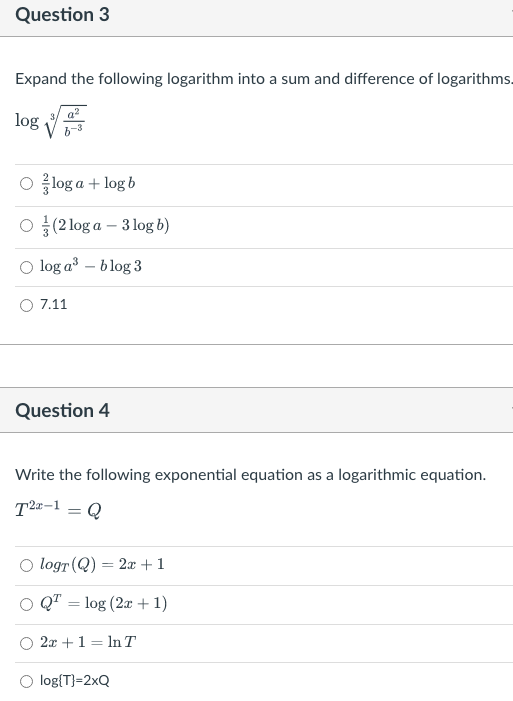 Solved Question 3 Expand the following logarithm into a sum | Chegg.com