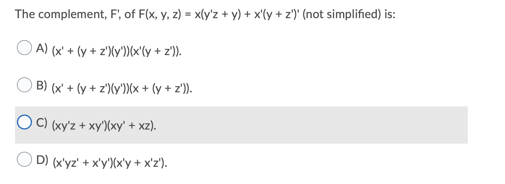 Solved The Complement F Of F X Y Z X Y Z Y X Y