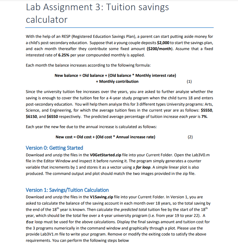 lab assignment 3 tuition savings calculator