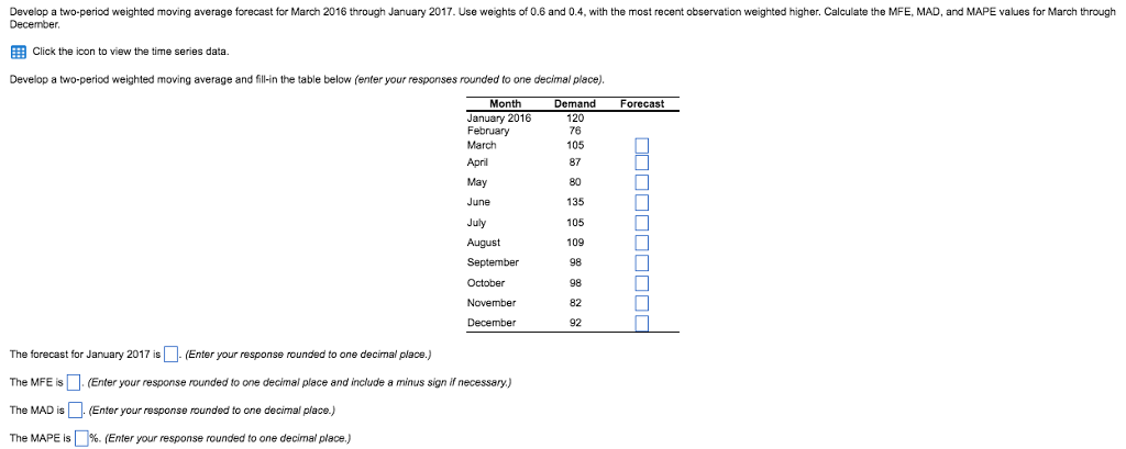 Solved Develop a two-period weighted moving average forecast | Chegg.com