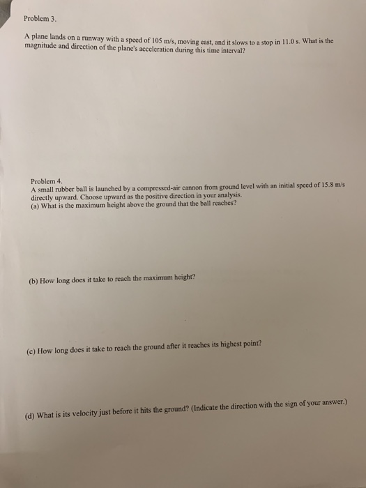 Solved Problem 3. A plane lands on a runway with a speed of | Chegg.com