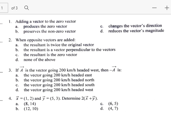 Solved 1 of 3 Q + 1. Adding a vector to the zero vector a. | Chegg.com