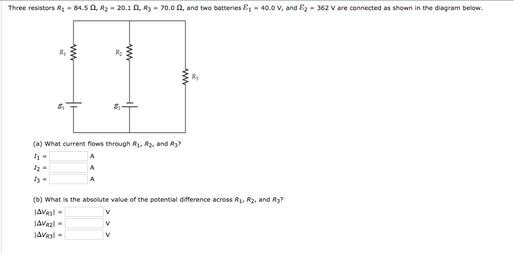 Solved Three resistors R1 = 84.5 Ω, R2 = 20.1 Ω, R3 = 70.0 | Chegg.com