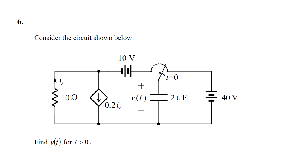 Solved Consider the circuit shown below: Find v(t) for t>0. | Chegg.com