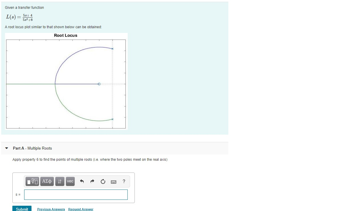 Solved Given a transfer function L(S) = 58+ 4 A root locus | Chegg.com
