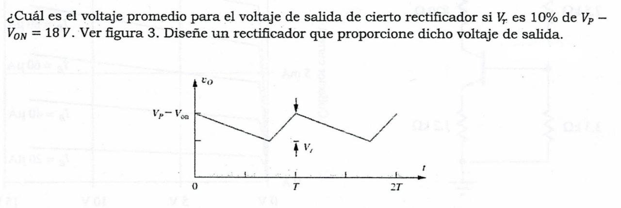 \( ¿ \) ¿Cuál es el voltaje promedio para el voltaje de salida de cierto rectificador si \( V_{r} \) es \( 10 \% \) de \( V_{