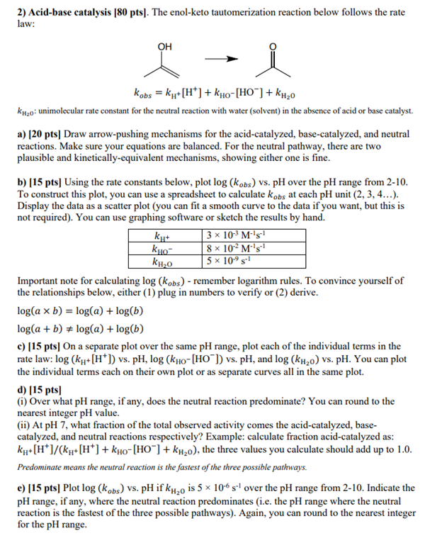 Solved 2) Acid-base catalysis [80 pts]. The enol-keto | Chegg.com