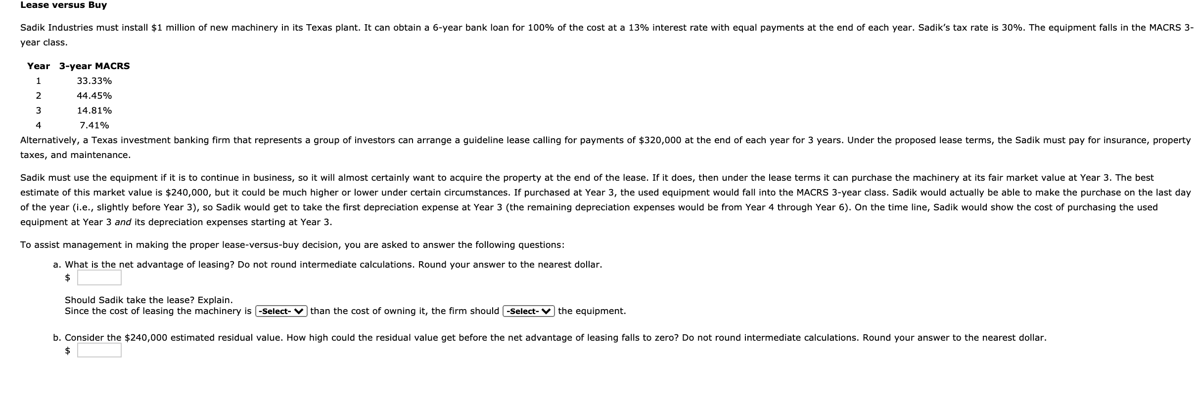 Solved Calculate the Net Advantage of Leasing. Use Goal Seek | Chegg.com