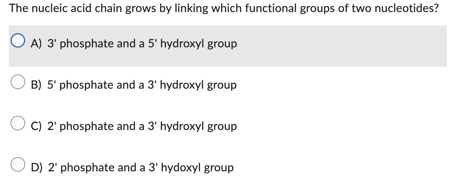Solved The nucleic acid chain grows by linking which | Chegg.com