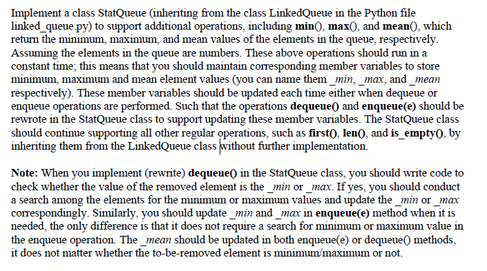 Solved Implement a class StatQueue inheriting from the class | Chegg.com