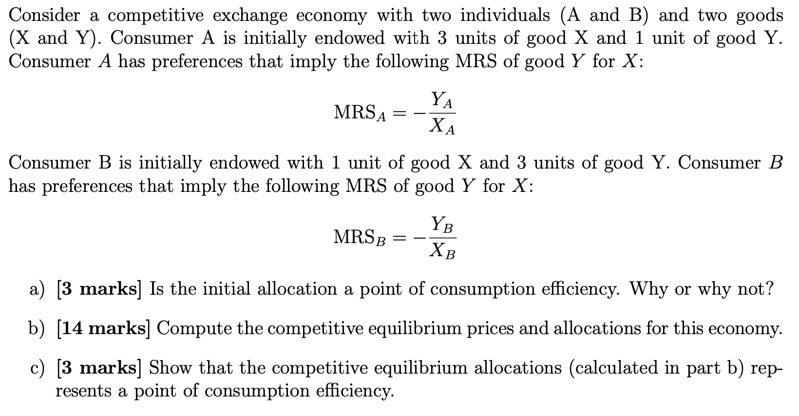 Solved Consider a competitive exchange economy with two
