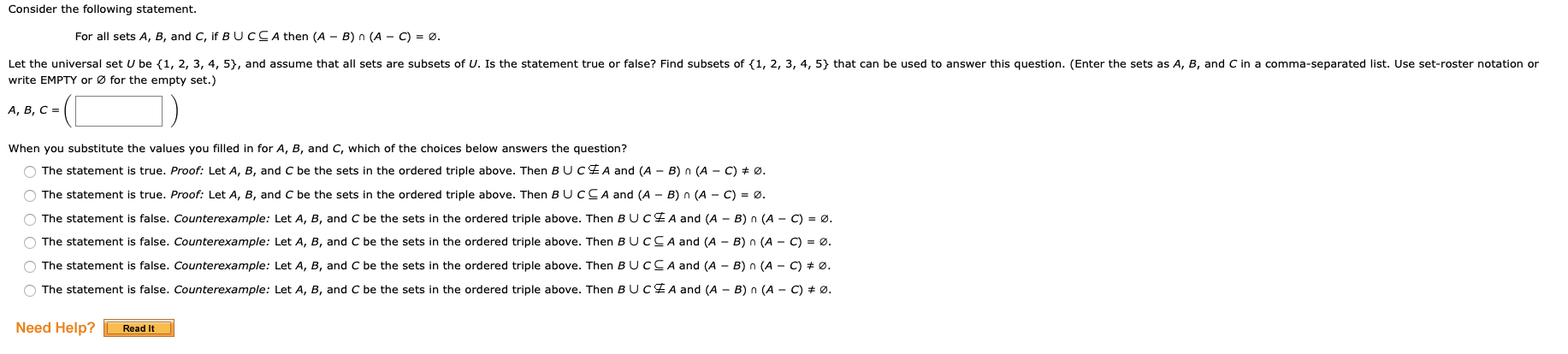 Solved Consider The Following Statement. For All Sets A, B, | Chegg.com