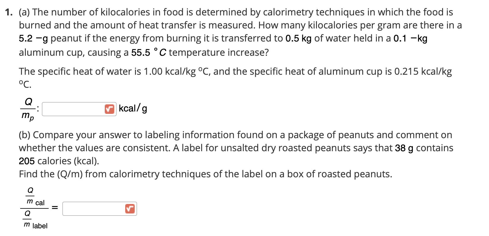 Solved 1. (a) The number of kilocalories in food is | Chegg.com